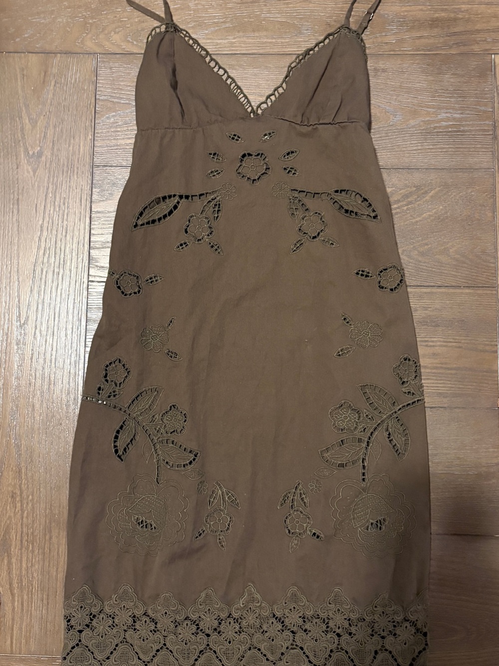 Anthropologie Brown Cutwork Midi Slip Dress